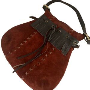 Vintage 70's • Inge Sport • Suede Shoulder Bag • Leather Fringe Accent • Boho